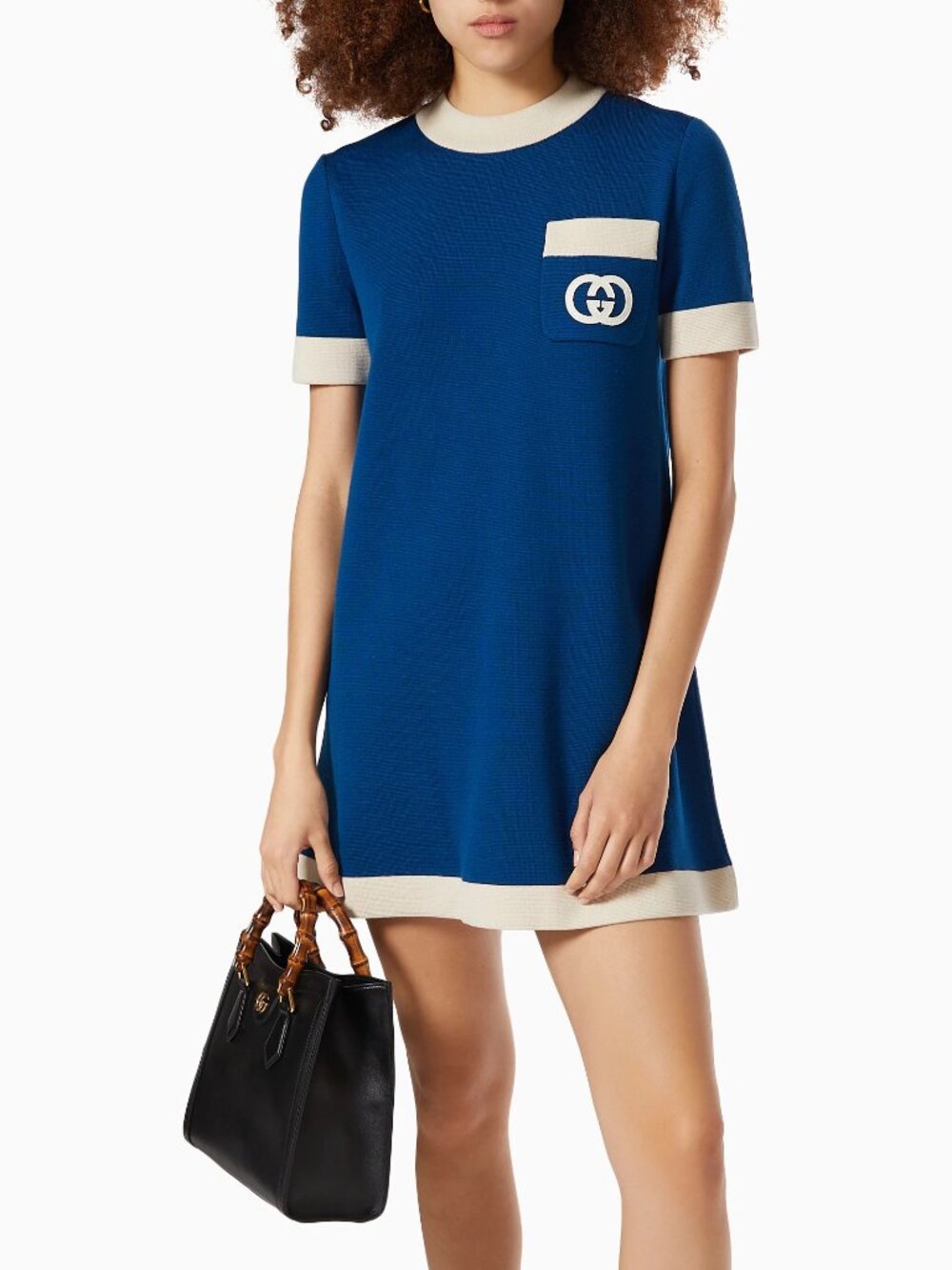 Gucci Blue Wool-Knit GG-Pocket Mini Dress